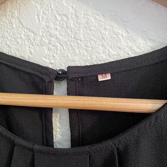 Women’s Black Casual Round Neck Pleated Blouse - Picture 5 of 6